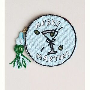 NWT Anthropologie Nephthys Illustrated Beaded Round Coin Purse